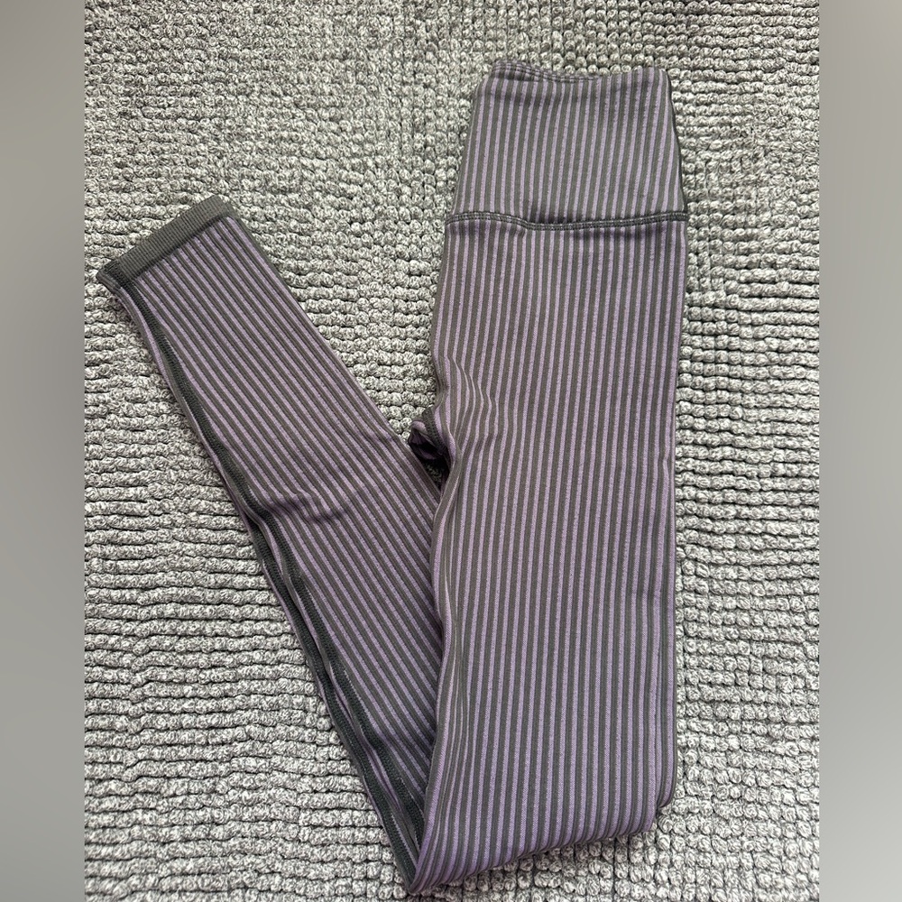 Fabletics Striped Purple and Grey Leggings